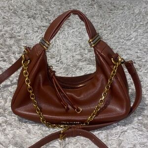 Steve Madden Brown Leather Shoulder Bag with Gold Chain